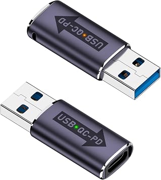 QIANRENON USB3.1 QC to USB C PD Adapter, 2Pcs, 32W, USB3.1 Male to Type C Female, Fast Charging, LED Light, Hanging Hole, for Laptop, Tablet, Smartphone, PC