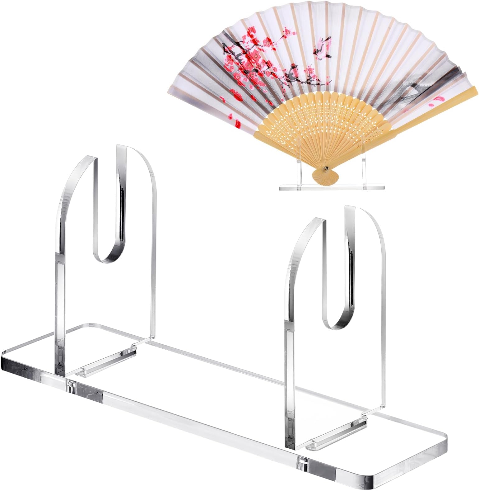 Roowest2 Pcs Acrylic Fan Display Stand Folding Clear Fan Holder Easel Japanese Chinese Hand Fan Stand Foldable Handheld Fan Display Stand Base Fan Organizer