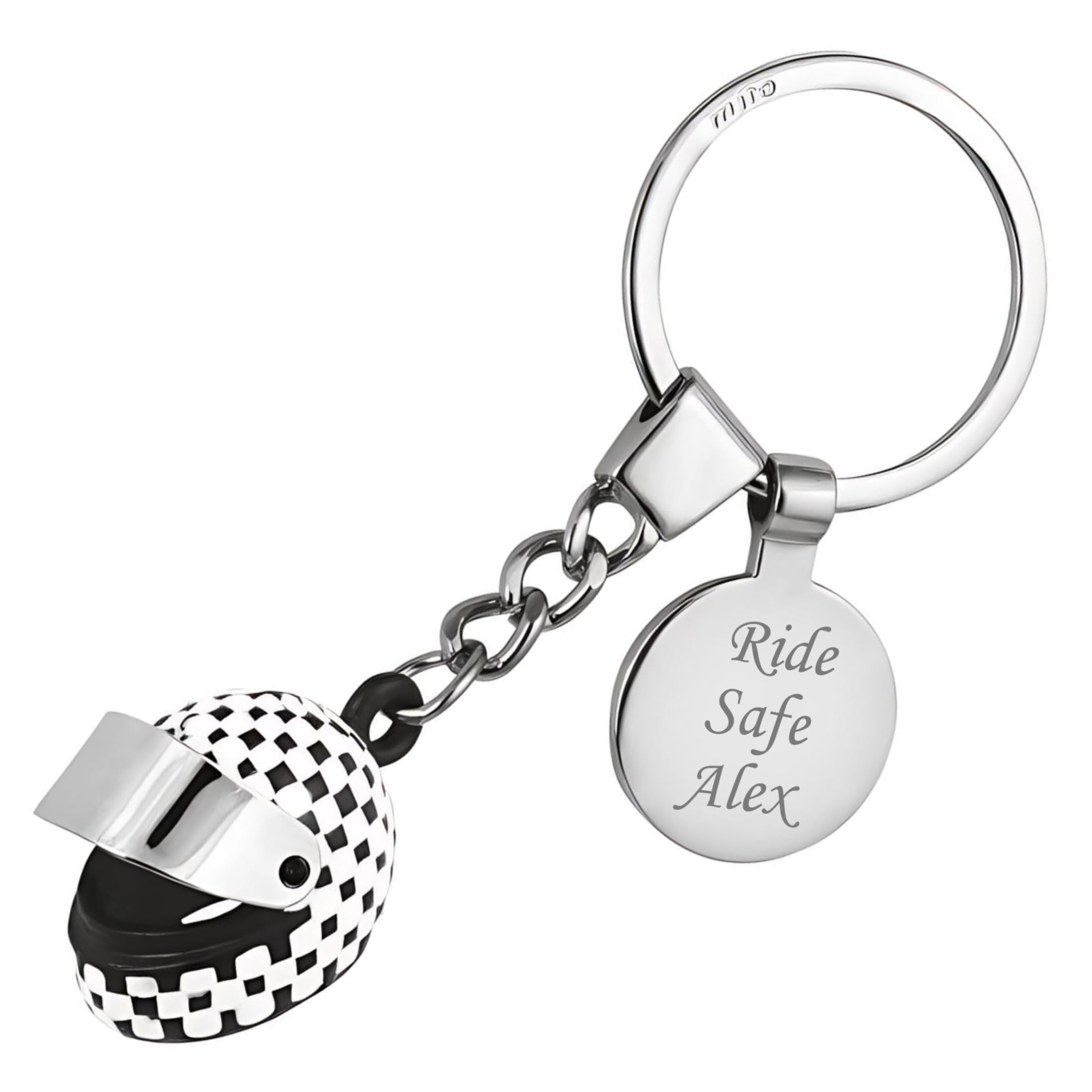 Personalised Chequered Motorbike/Motorcycle Helmet Keyring Small Style | Unique Gift for Bikers, New Drivers, Men and Women | Cool Keychain Accessories for Superbike, Mopeds, Keys and Bag | Boxed