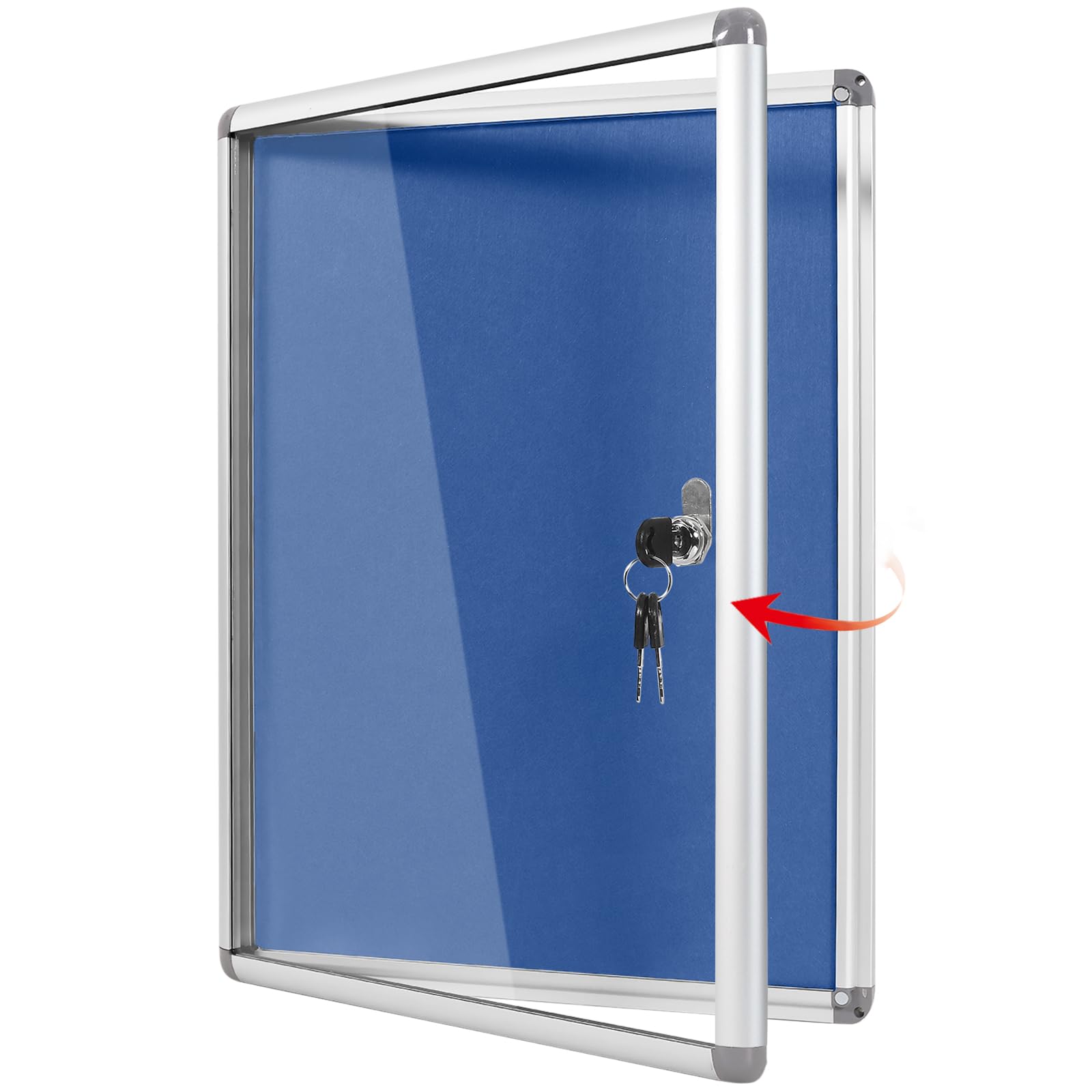 Swansea - Bacheca con serratura 360 x 270 mm, antimanomissione, bacheca per casa, ufficio, scuola, commercio, feltro blu (PIN 1 x A4)