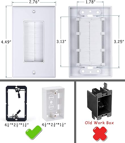 Miniatura 8 de Sing Gang - Placa de pared con soporte de montaje de bajo voltaje, paquete de 2, placa frontal de paso para cable de altavoz, cable coaxial, cable