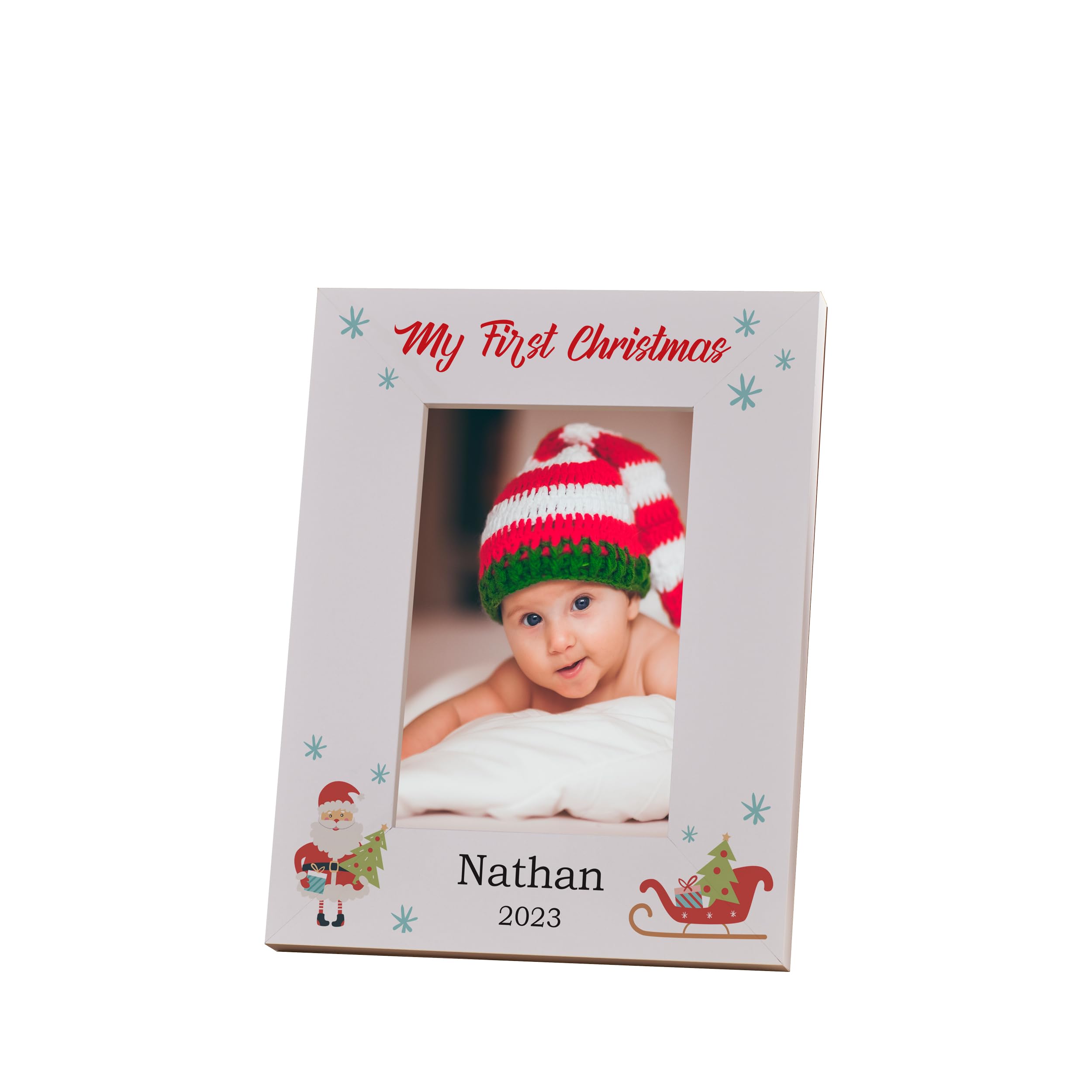 Personalised My First Christmas Photo Picture Frame Portrait With Sleigh