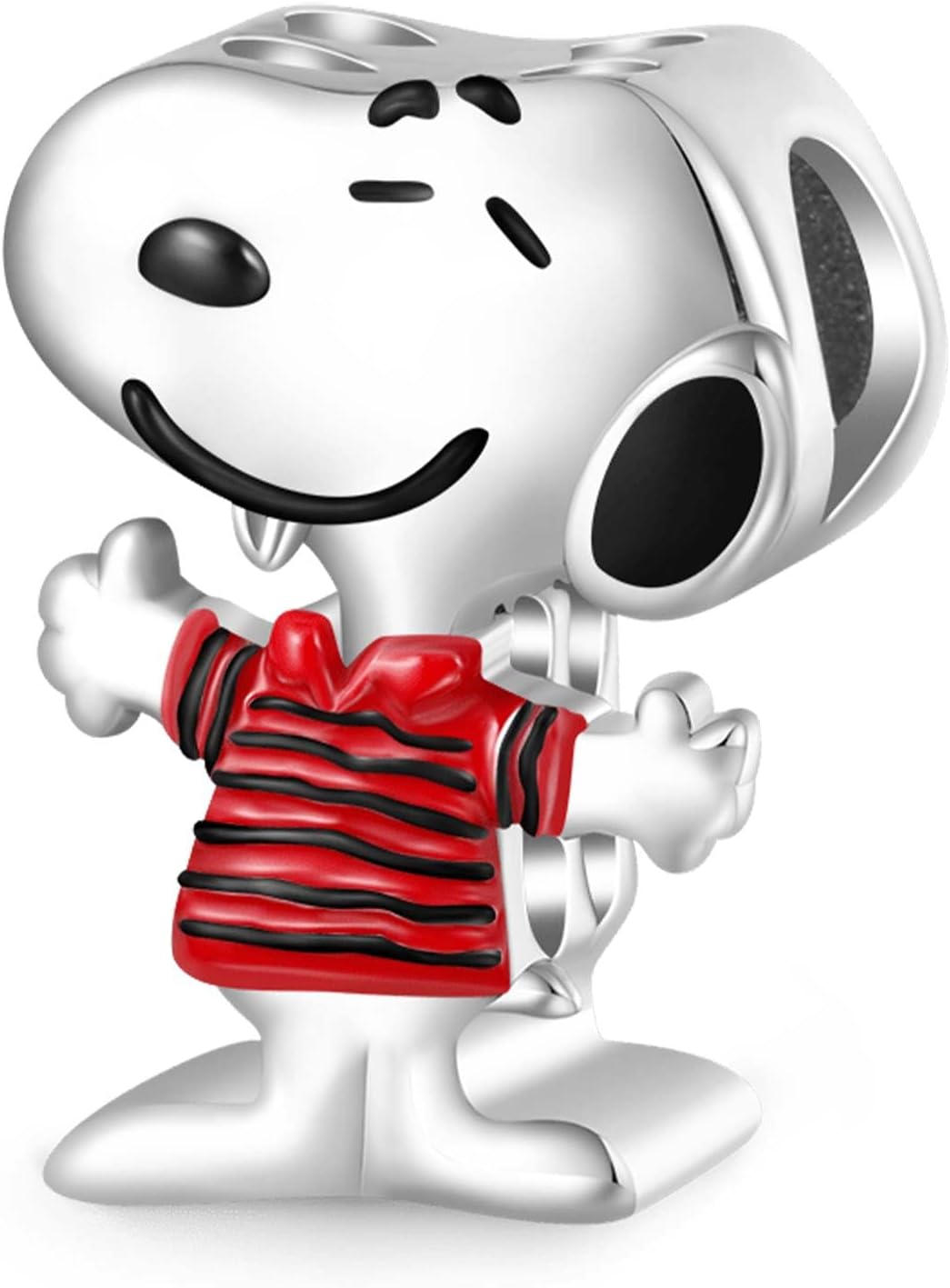 GNOCE Peanuts Snoopy Striped Short-Sleeve Charm for Women, S925 Sterling Silver Dangle Charms for Women Wife, Valentine‘s Day, Mother’s Day Jewelry