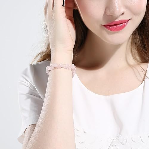 Miniatura 7 de Duanmeinad - Pulsera de cuarzo rosa con cristales de piedra natural con piedras preciosas y piedras preciosas