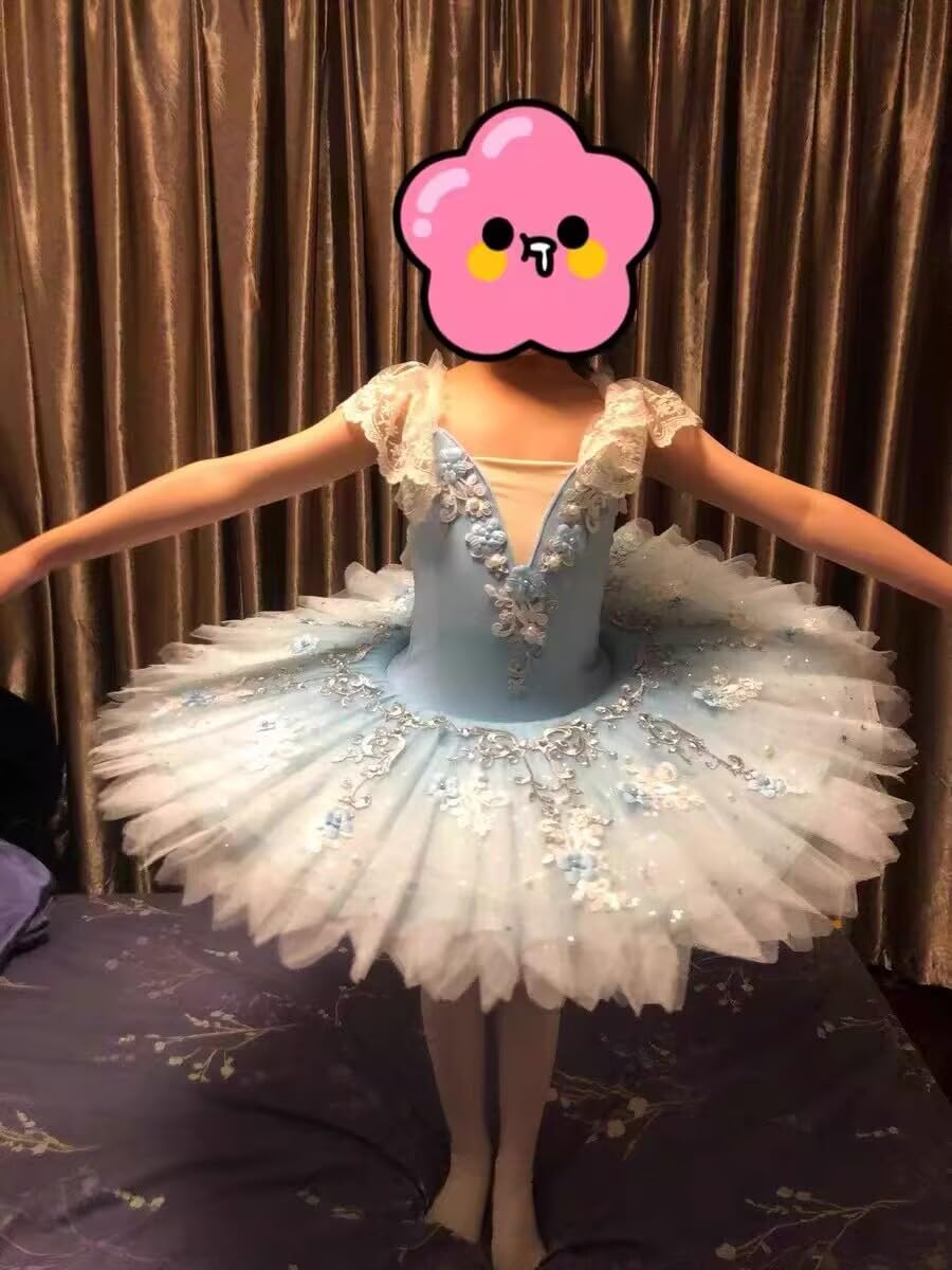 Body da balletto per ragazze e bambine, a maniche corte, in tulle ricamato, gonna tutù, ballerina, danza, lago, cigno, costume da competizione