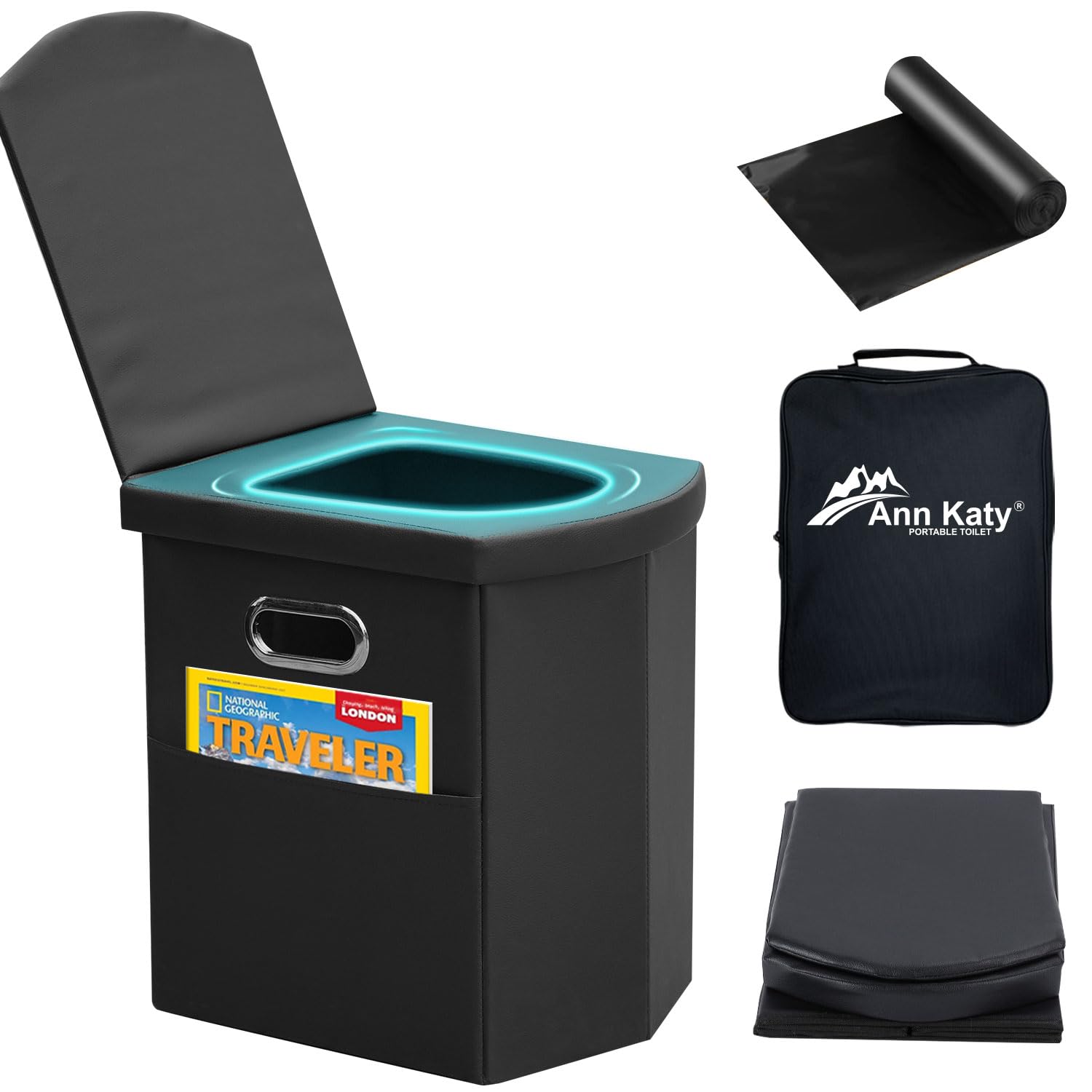 Upgrade XL Tragbare Toilette für Erwachsene, extra große zusammenklappbare Reise-Toilette, Camping-Toilette hoch mit Deckel für Erwachsene und Kinder, kompakte Campingtoilette für Auto, Wandern