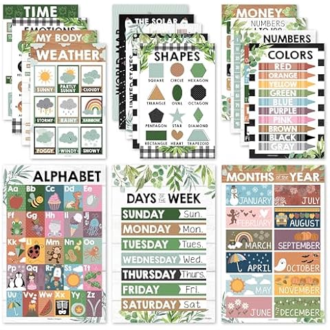 Hadley Designs 16 Farmhouse Kids Educational Posters For Toddlers 1-3 - Pre K Learning Posters, Toddler Posters Educational, Alphabet Poster For Toddlers, Teacher Posters For Classroom Posters Cover