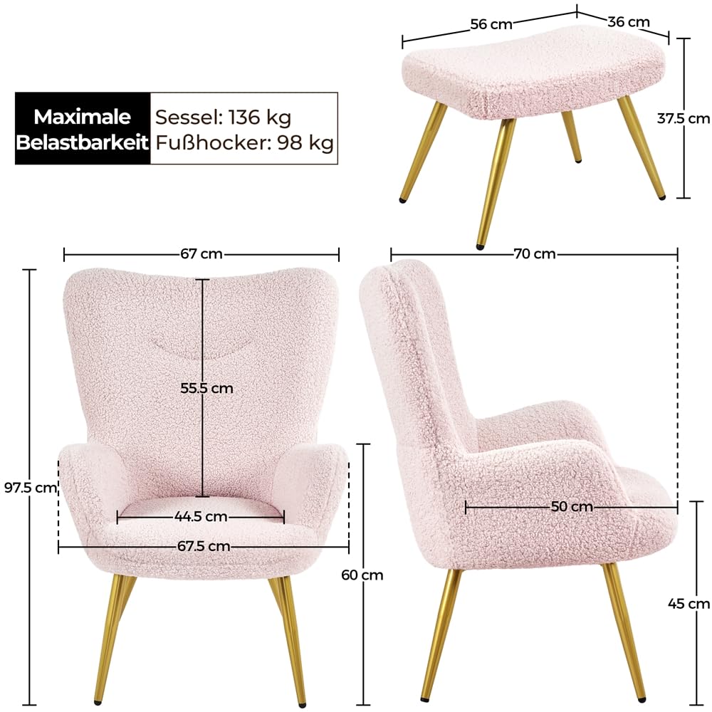 Yaheetech Ohrensessel mit Hocker Polyester-Bezug – Bild 4