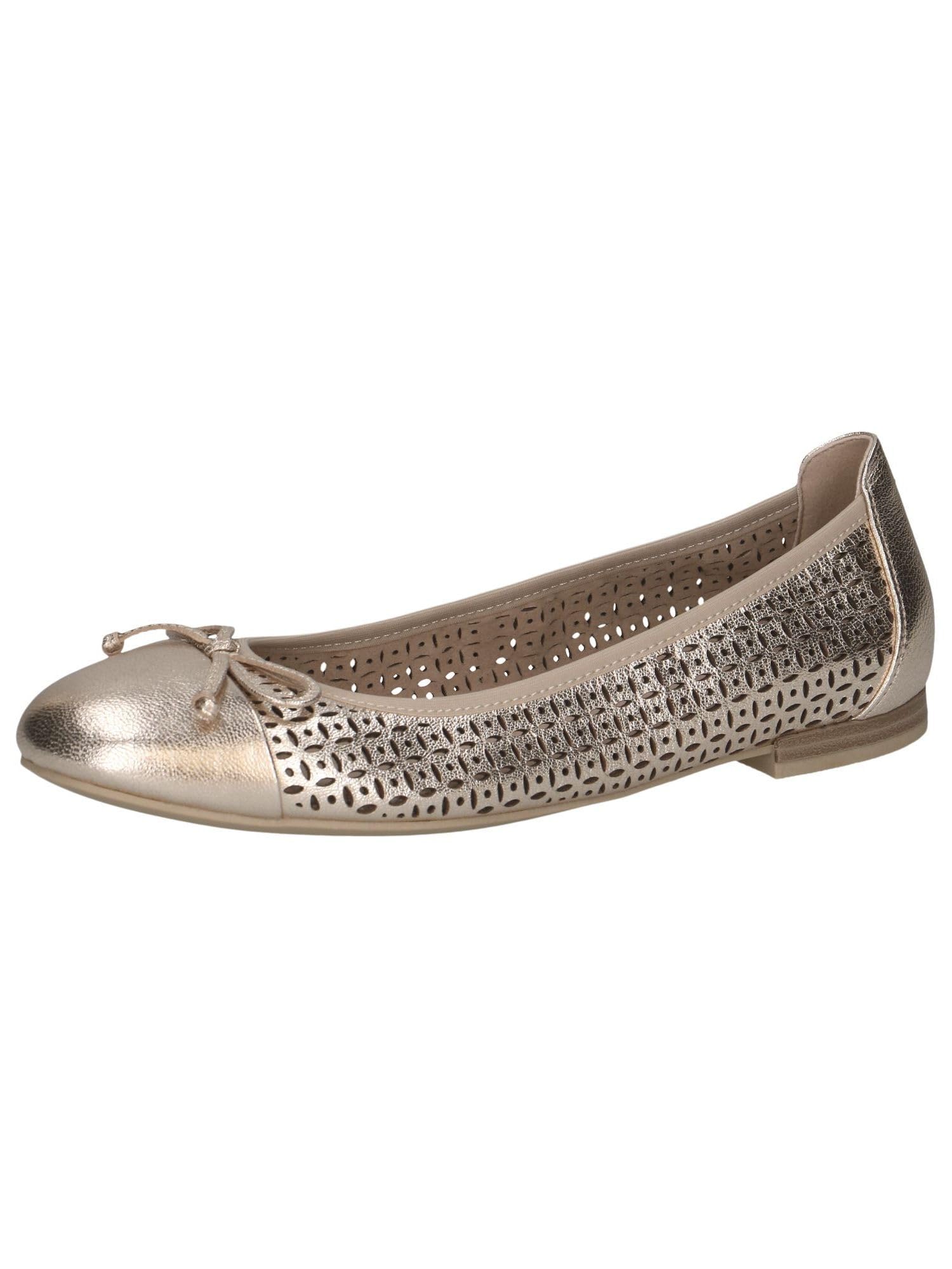 CAPRICE Women Ballet Flats Leather with Perforated Pattern, Metallic (Platin Metal.), 7.5 UK