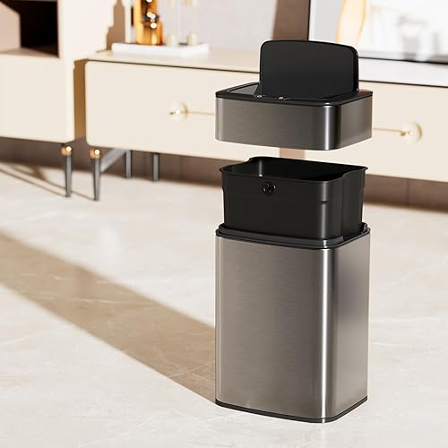 Miniatura 4 de Cubo de basura automático de 2.7 galones con sensor de movimiento, sin contacto de 10 litros, acero inoxidable y diseño a prueba de perros