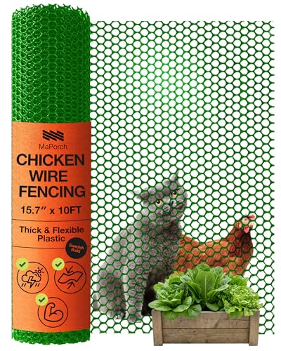 Image of Maporch Plastic Chicken Wire Fencing for Pet Protection - 15.7 inch x 10ft, HDPE Green Chicken Wire - Garden Fence Animal Barrier for Dogs, Cats and Rabbits (1-Pack) | 15.7 inch x 10ft - HDPE Home and Garden Netting - UV Resistant - Customizable Balcony Barrier for Animals, Dogs, Cats & Rabbits