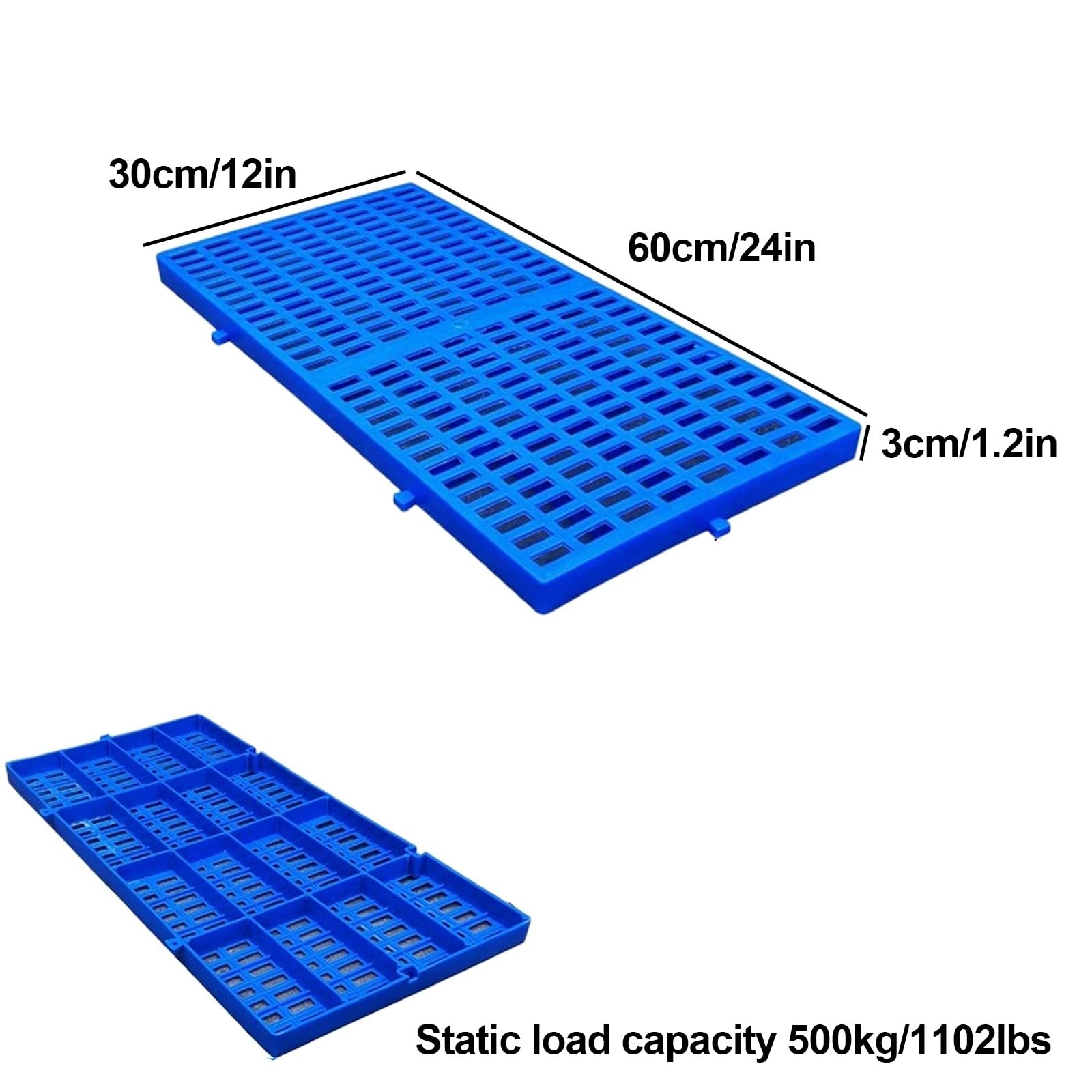 Pedane in Plastica Antiumidità 60x30x3cm, Pallet in HDPE, con Griglie Traspiranti, Carico Statico 500kg, per Seminterrato di Garage di Supermercati