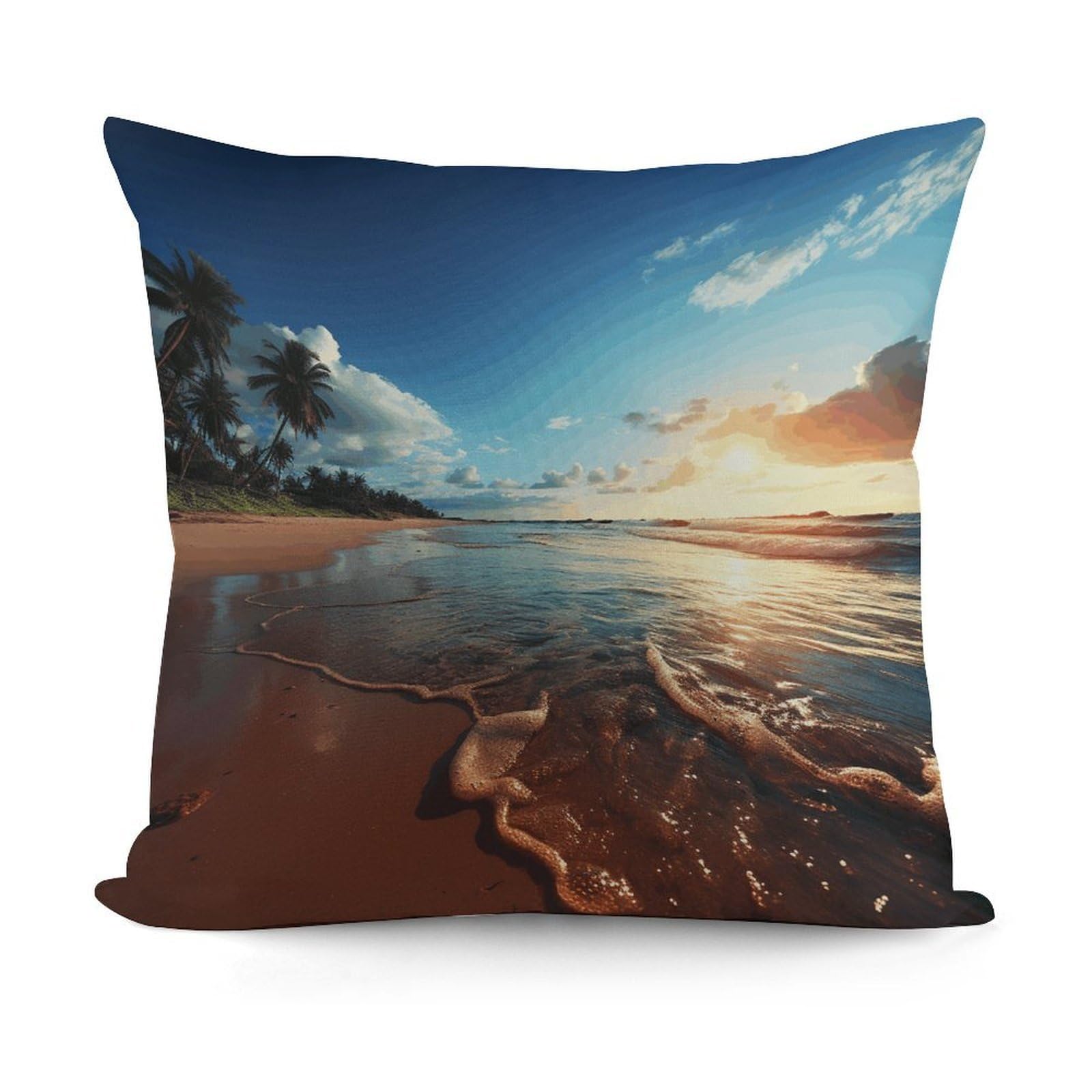VstaDank Beach Sunset Tranquil Throw Pillow Cover Soft Square Cushion Cover Art Artwork Pillow Covers Mordern Couch Pillow Covers Decorative Cushion Case for Chair Couch Bedroom Living Room
