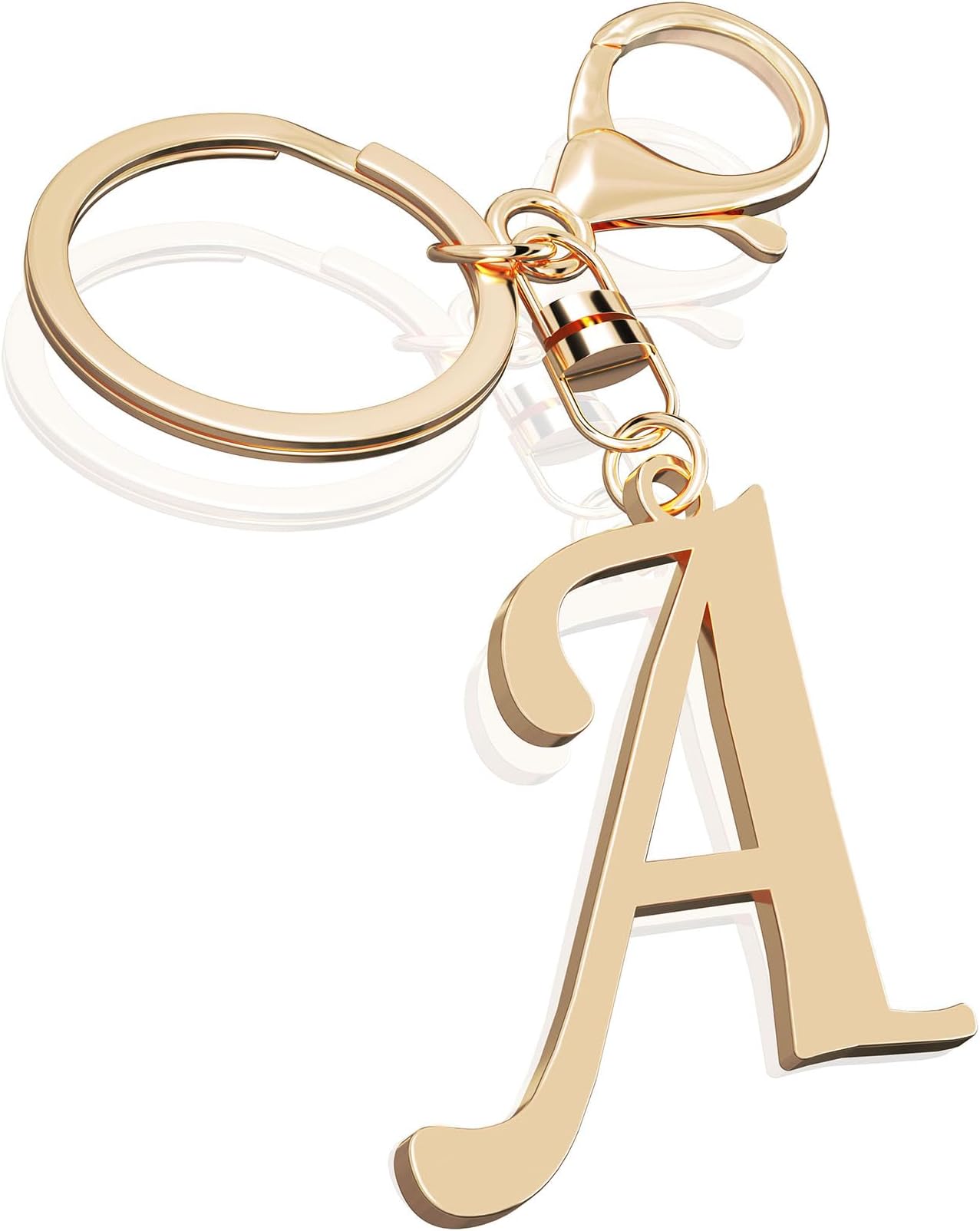 Cute Stainless Steel Gold Initial Letter Keychain for Women Girl, Charms for Key Handbag Backpack Bag, Personalized Gift