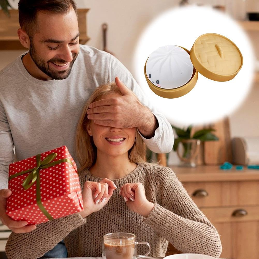 Giant Glitter Dumpling, Jumbo DumplingSquishy Toy with Steamer Box, Large Stress Relief Sensory Ball for Adults & Kids, Soft Squeeze Decompression Dough,Anxiety Relief Fidget Toy for ADHD (D)