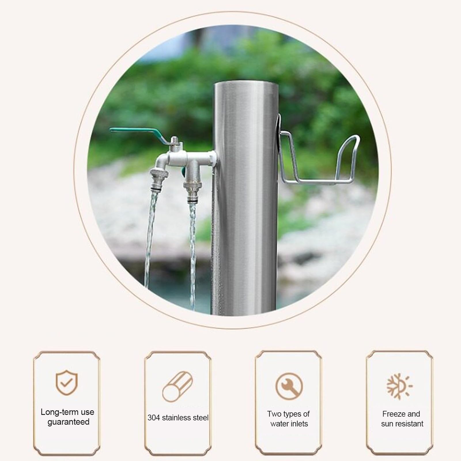 Columna de Agua Vertical de Acero Inoxidable para jardín, Soporte Independiente para Manguera con Grifo anticongelante para riego y Lavado, hidrante dispensador de Agua Duradero