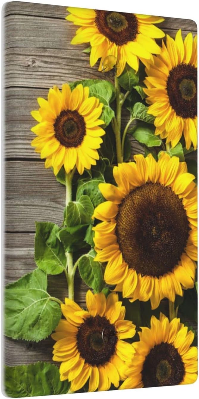 Farmhouse Sunflower Blank Wall Plate 1 Gang Switch Plate Outlet Covers Rustic Wood Pattern Decorative Single No Device Blank Light Switch Cover, 4.50 x 2.76 Inch