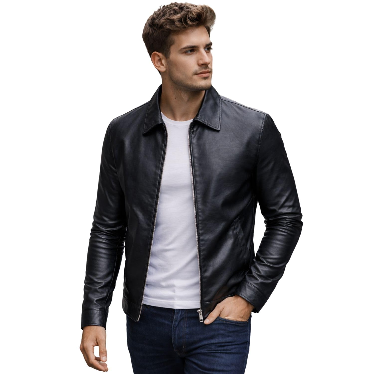 TONY BACKER - Giacca Pelle Uomo, Giacca Ecopelle Leggera in Due Varianti, Giubbotto Pelle Uomo Adatto Per Stagione Primavera Estate
