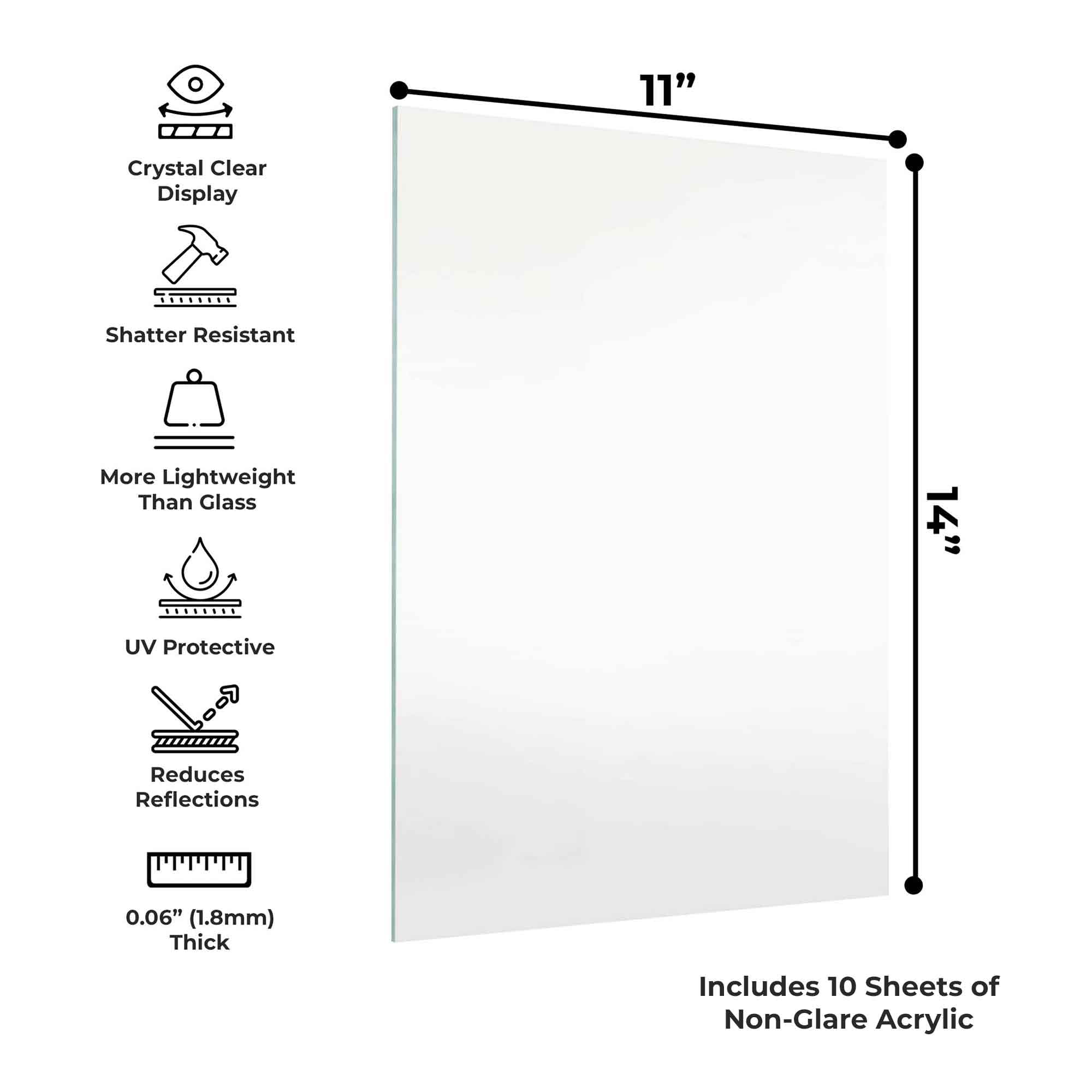 Poster Palooza 10-Pack of 11x14 inch Non Glare Acrylic/Plexiglass Sheets (1.5mm Thickness), Transparent Clear Flexible Panels for Picture Frames, Craft, Sign Blanks, DIY Display Projects