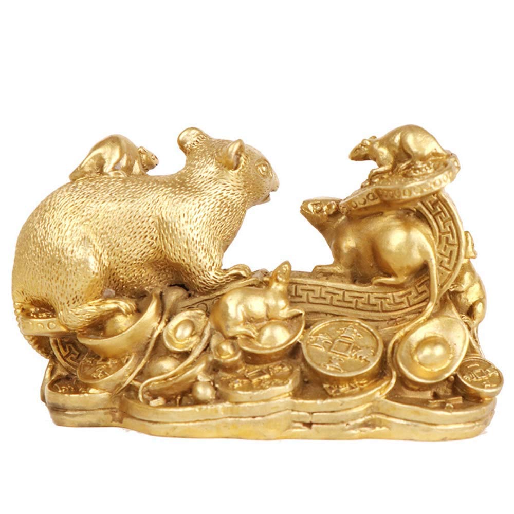 SnamicE ornaments pure brass zodiac rat family statues,chinese decor figurine for home and office,wealth and good luck sculpture,