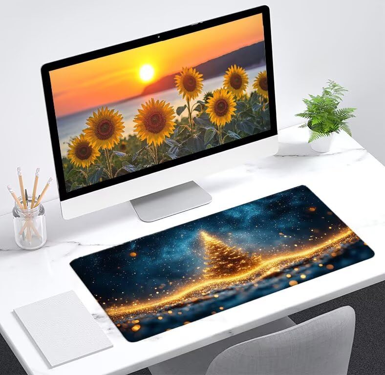 Desk mat avec bords cousus et base en caoutchouc ciel étoilé