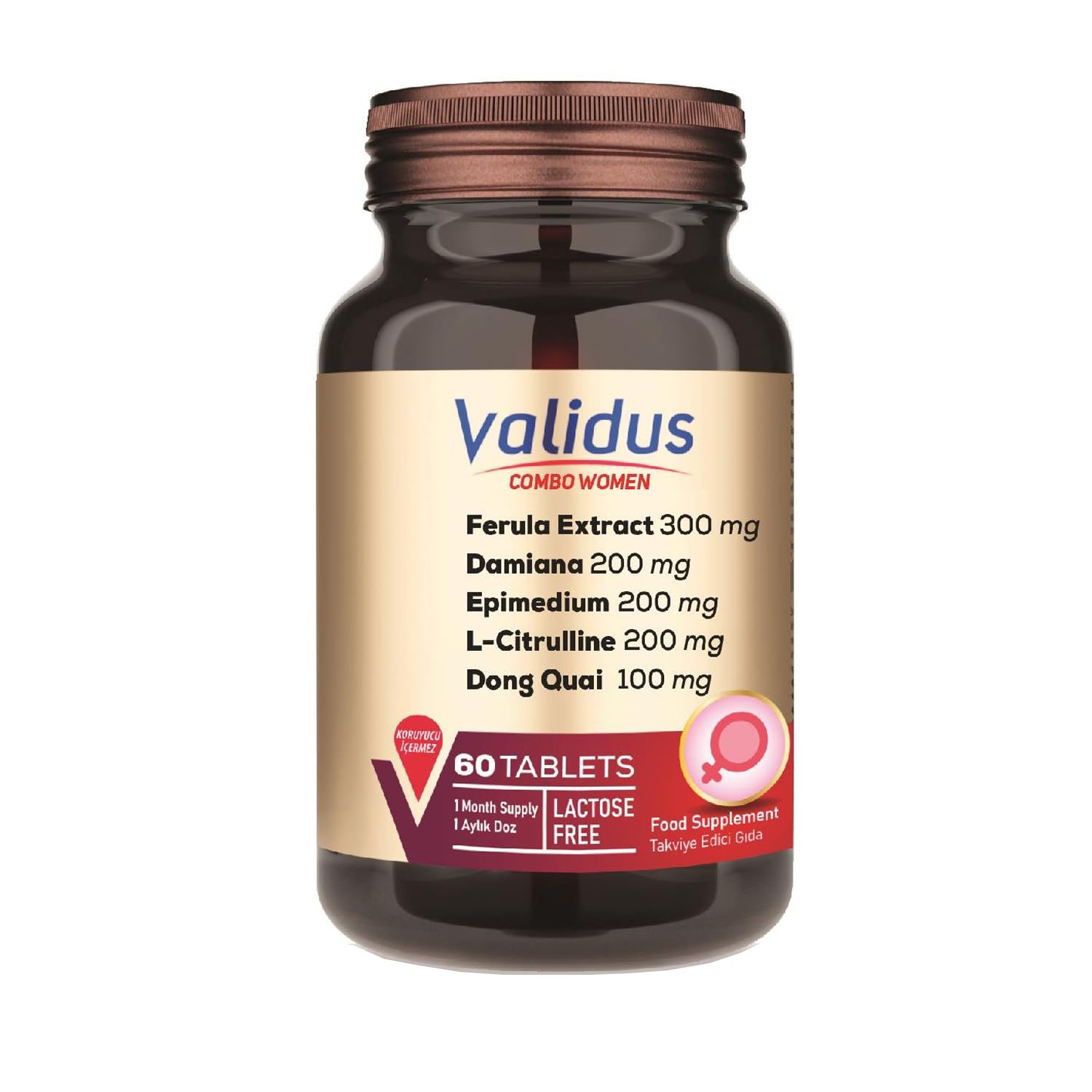 Validus Combo-Women 200 mg Epimedyum, 200 mg Damiana, Mineraller ve Takviyeler 60 Tablet