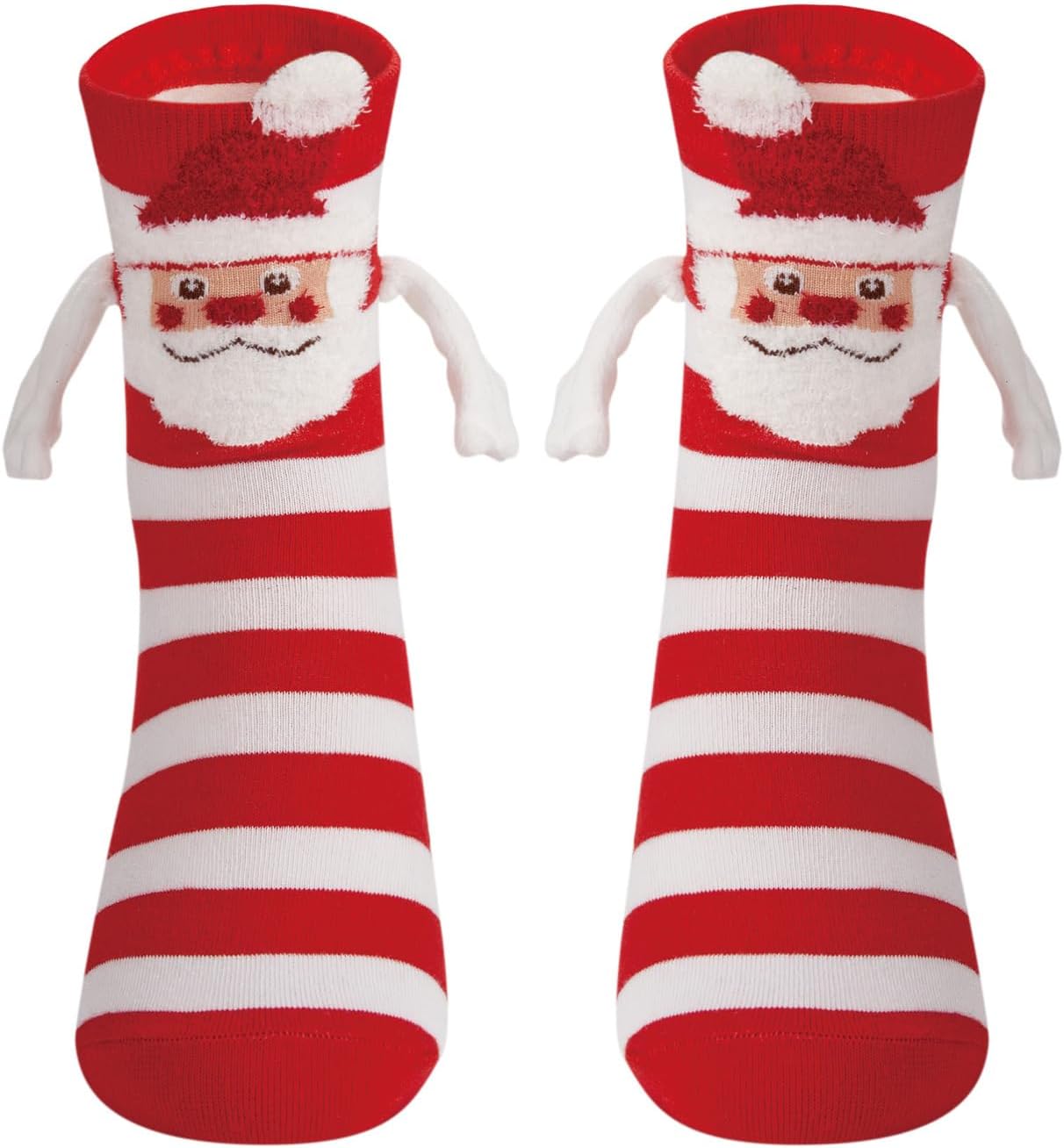 Honganda Funny Couple Socks - Fuzzy Bear Christmas Magnetic Mid-Calf Socks for Women & Men - Novelty Xmas Gift