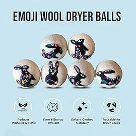 Ezhippie Quality Wool Dryer Balls - 6 XL Rabbit Pack - 1000+ Loads - Pure Organic Wool - Reusable Natural Fabric Softener Perfect with Essential Oils, Reduce Clothing Static and Wrinkles
