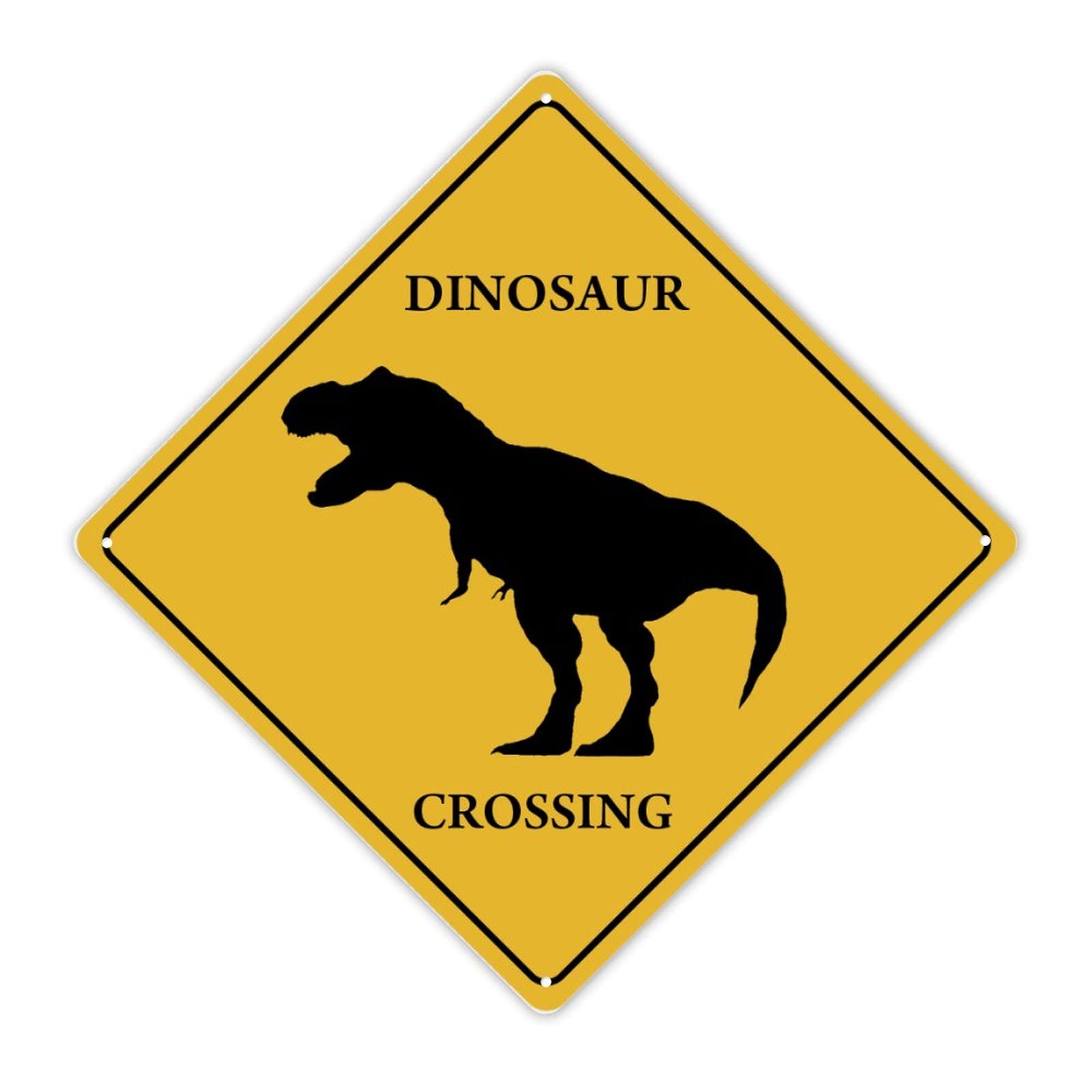 Guangpat Dinosaur Crossing Xing Sign Beware of Dinosaur Metal Sign Animal Silhouette Funny Warning Sign Novelty Crossing Zone Sign for Farm Yard Front Door Indoor Outdoor Street Sign 12x12 inch