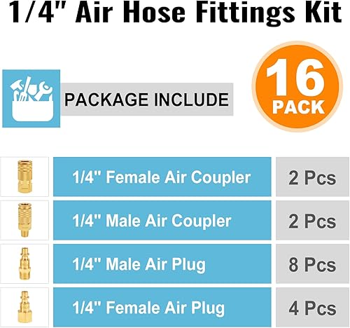 Miniatura 7 de SUNGATOR 8 piezas de accesorios de manguera de aire NPT de 14 pulgadas, accesorios de conexión rápida de línea de aire de latón macizo de 14