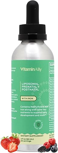 Vitaminally Gotas líquidas liposomales prenatales posnatales con hierro suministro de 30 días 3 onzas líquidas sin OMG sin azúcares añadidos sin