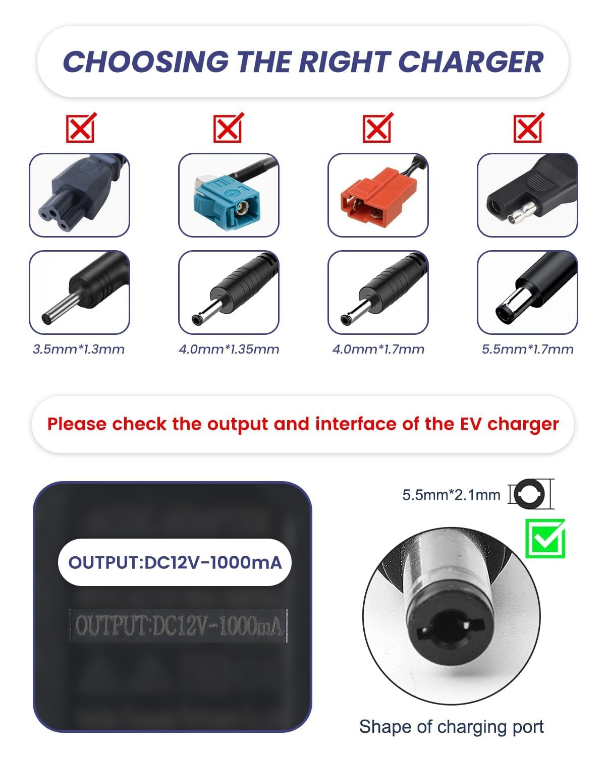Chargeur Voiture Electrique Enfant 12V 1A 1000MA 1.5 mètre Pour Batterie Moto SUV VTT