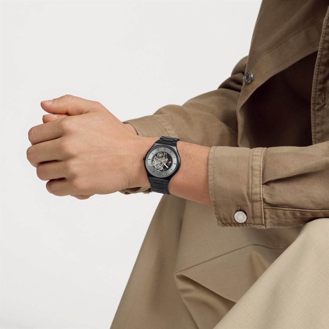 Swatch SS07B113G TRAIN THE HANDS Orologio, Nero, Tipo di bracciale