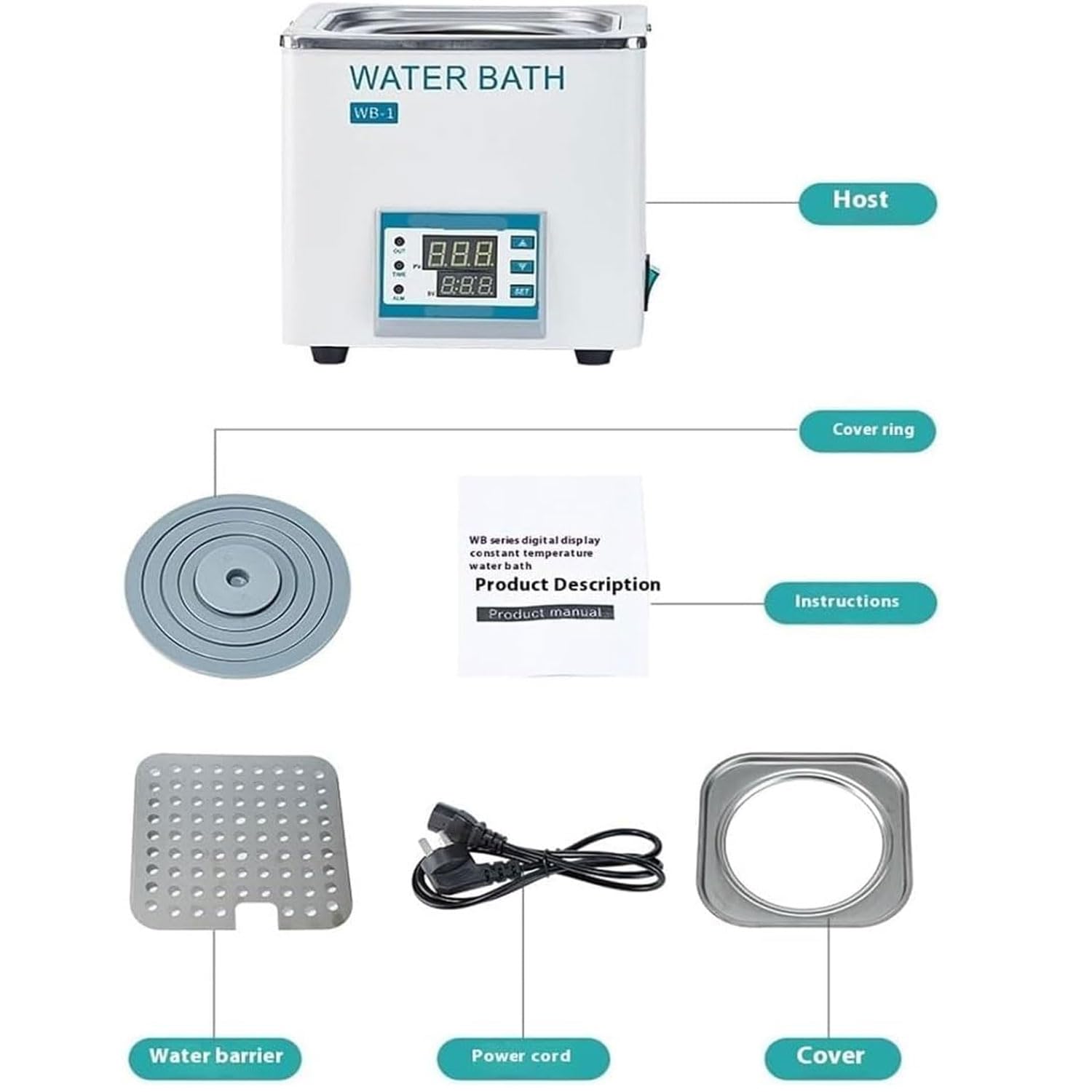Baño María de laboratorio de 3 L, baño María de acero inoxidable de un solo orificio de 300 W, baño María eléctrico de laboratorio con pantalla digital, baño María termostático anticombustión en seco