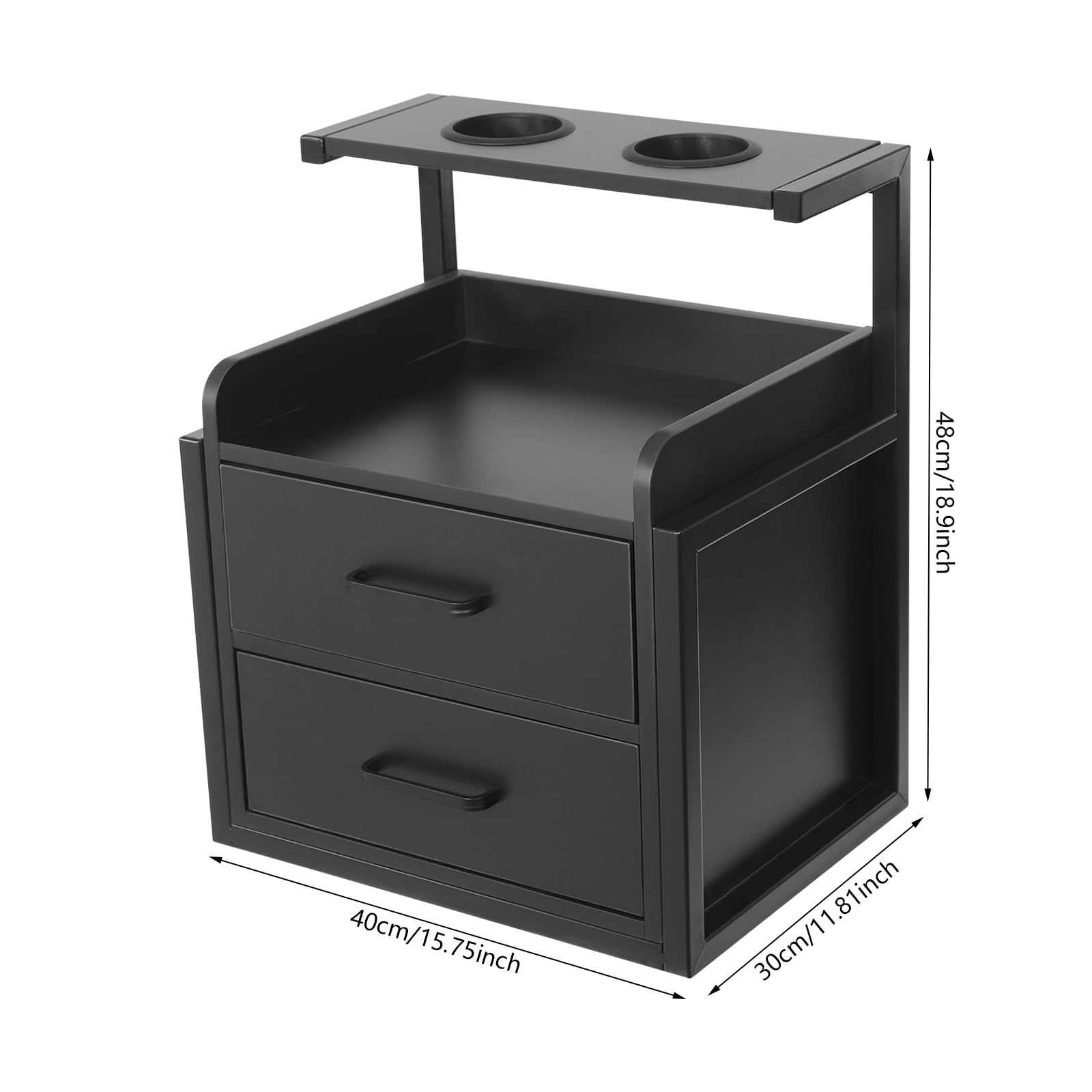 Suspended Salon Wall Cabinet - Wall Mounted Salon Storage Cabinet with 2 Drawers and Hair Dryer Holder, Space-Saving Design for Spas, Barber Shops, Salons and Locker Rooms (Black)