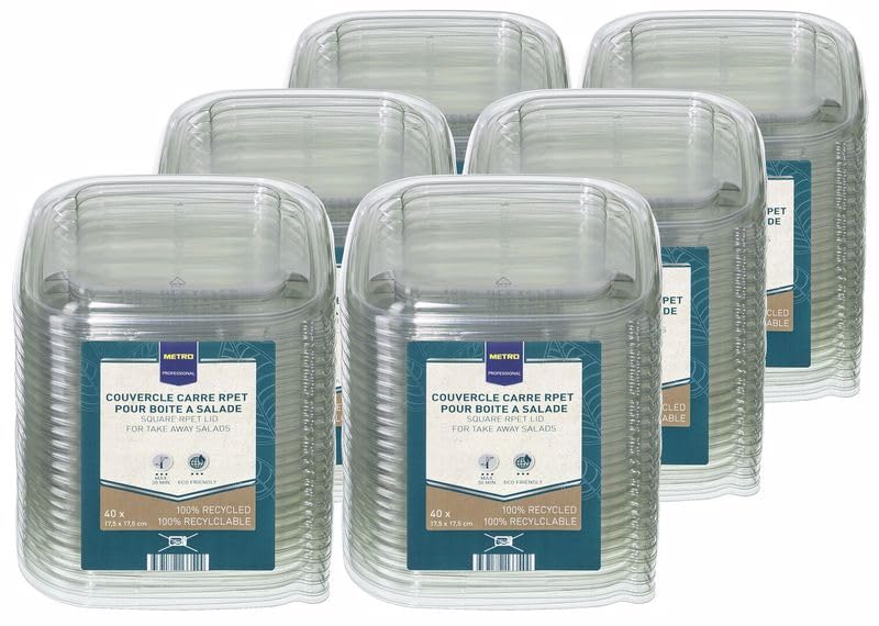 METRO Professional Coperchio per contenitore da asporto quadrato, PET riciclato al 100%, 17.5 x 17.5 cm, 6 x 40 pezzi, rigido e impermeabile, trasparente, ideale per la ristorazione