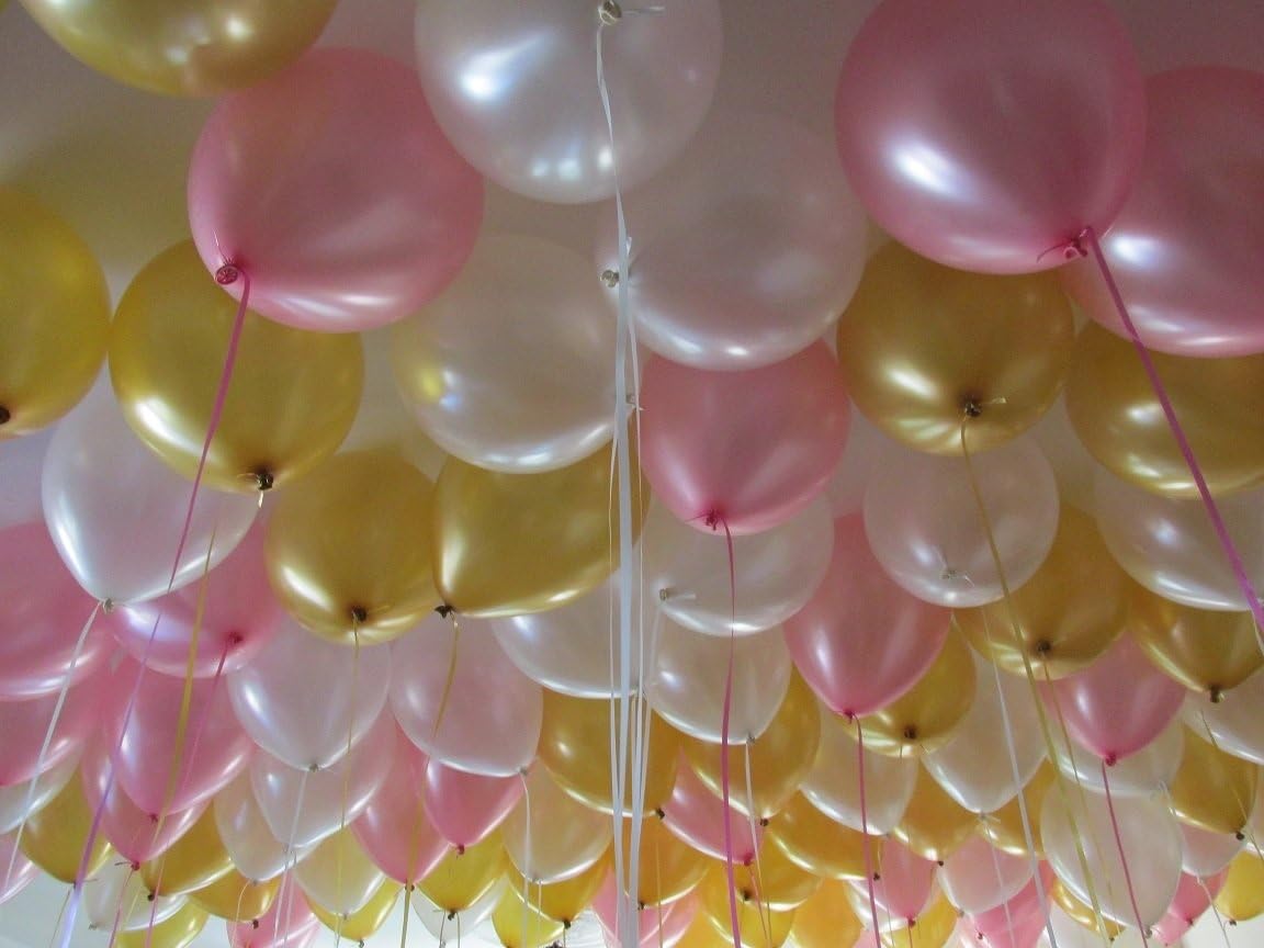 GrandShop 50414 Toy Balloons Princess Theme Party Metallic Hd - Pink, White & Gold (Pack of 50)