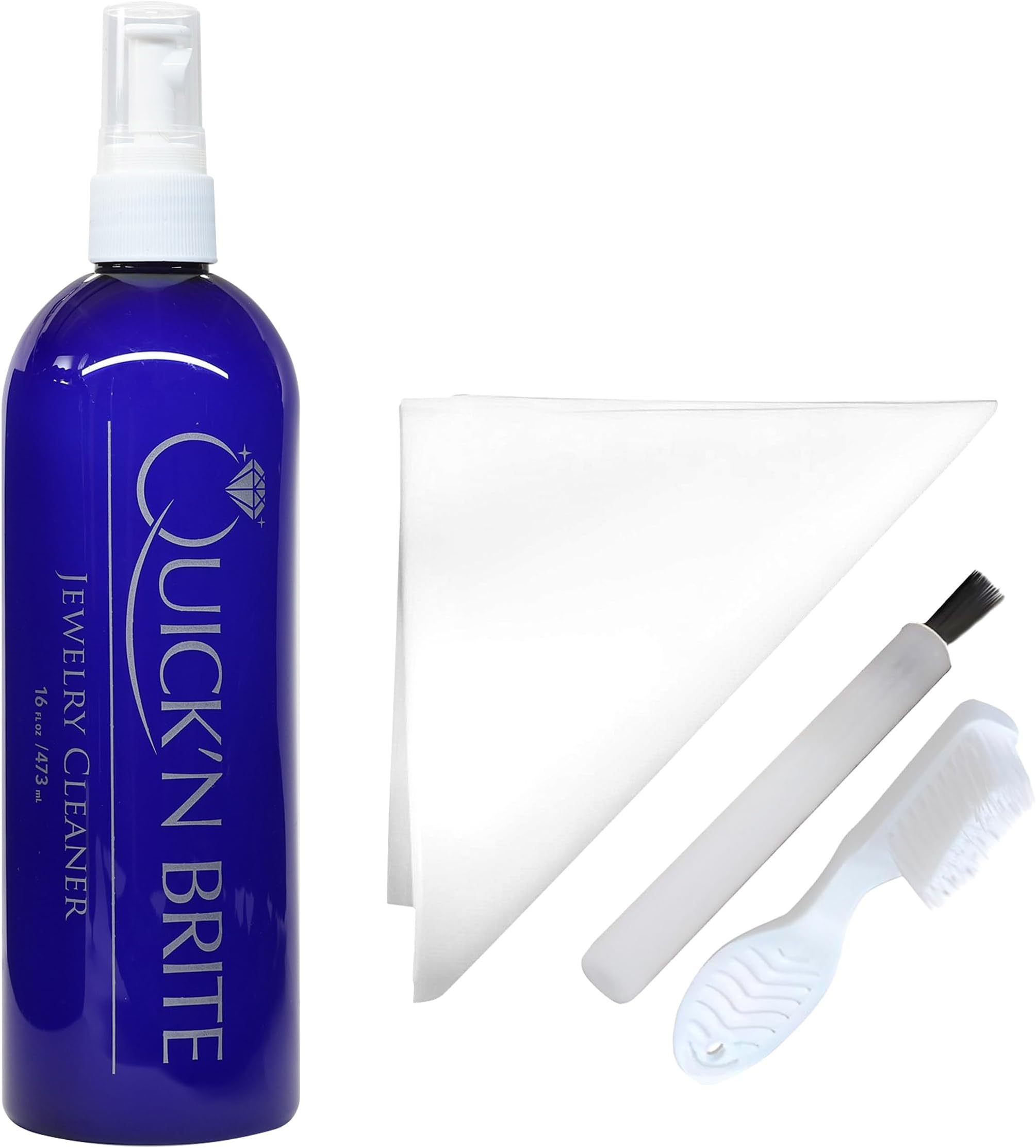 Jewelry-Cleaner Kit with Large and Small Scrub Brushes, 16 Ounces