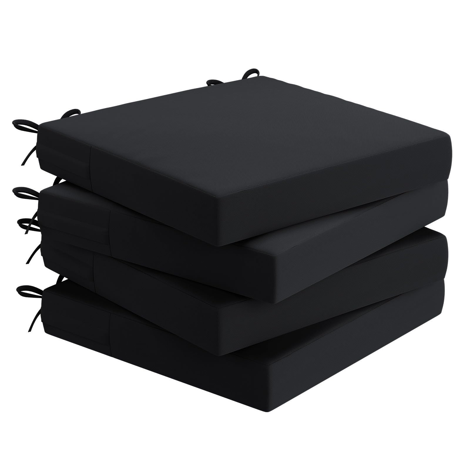AAAAAcessories Outdoor Seat Cushions for Chairs, Waterproof, Fade-Resistant Patio Furniture Replacement Cushions, 18.5" x 16" x 3", Set of 4, Black