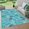 Outdoor area rug ocean bubbles seaweed fishes turquoise for gift paper summer waterproof patio carpet camping rug plastic straw rug floor mat for patio clearance balcony picnic beach 4 x 6 ft  urban country home decor
