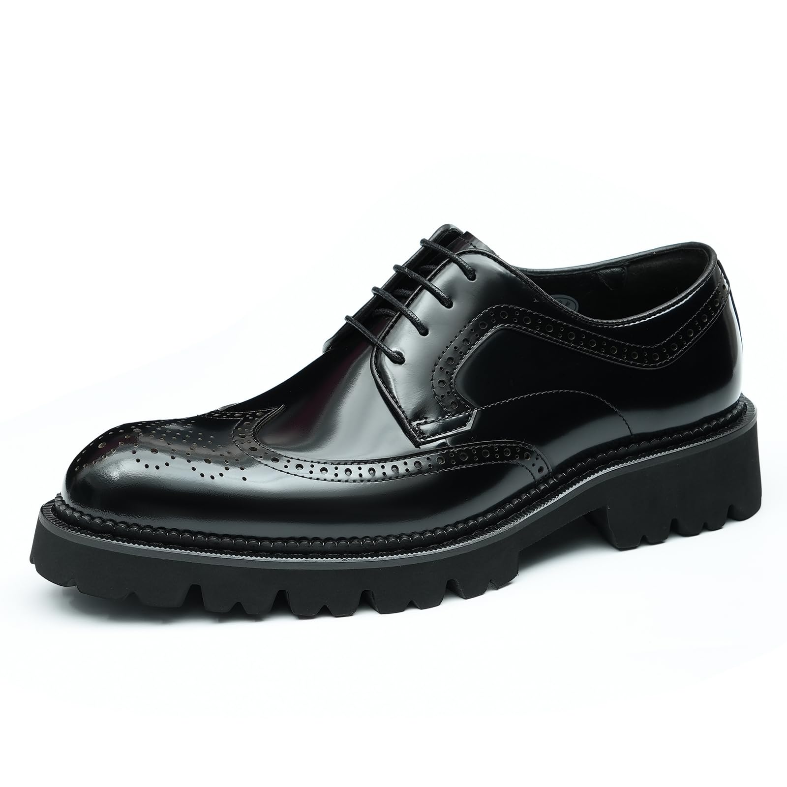 Genérico Brogues en Cuero Charol con Suela Gruesa para Hombres Zapatos de Vestir Formales con Cordones
