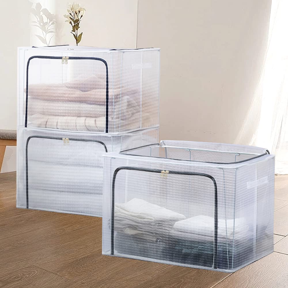 新品未使用 衣類収納 収納ボックス 折りたたみ 丈夫 透明窓 大容量66L 8個 csyunou-m32.jpg