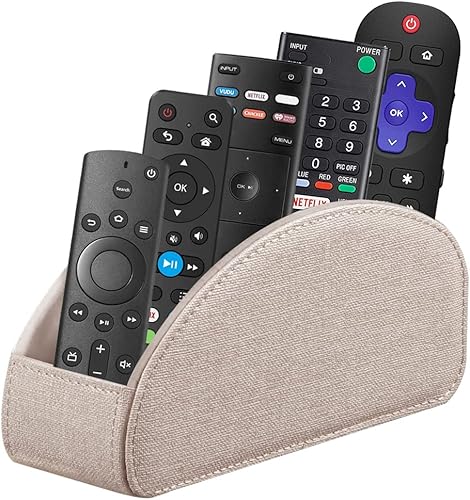 Miniatura 1 de Fanousy Soporte de control remoto de TV para mesa con 5 compartimentos, almacenamiento remoto de piel sintética, organizador remoto para mesita de