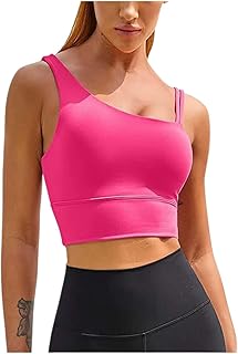 Camiseta con encaje sujetador deportivo para mujer con copas fijas y tirantes ajustables, camiseta de fitness para yoga para mayor comodidad y sujeción. Top metálico para mujer