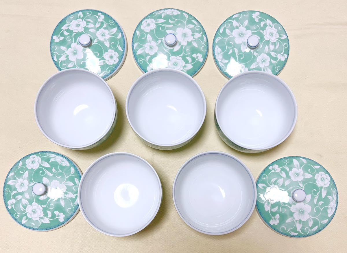 Amazon.co.jp: 特選陶器 前畑陶器 庫山窯 白唐草 蓋付き煎茶碗揃 5客