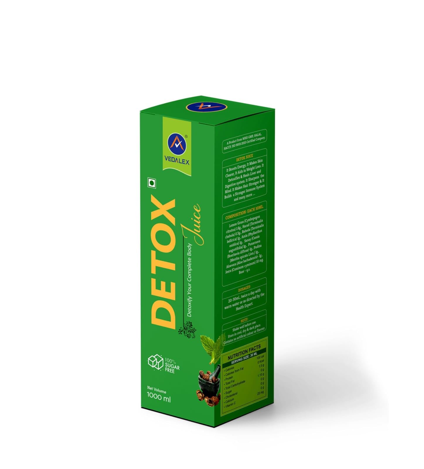 Vedalex Detox Kwath,Detoxify your Complete Body With Godness of,Lemon grass,Harad,Bahera, Amla, Sanay,Punernava, Pudina, Aloevera,& Jeera,1000 ML