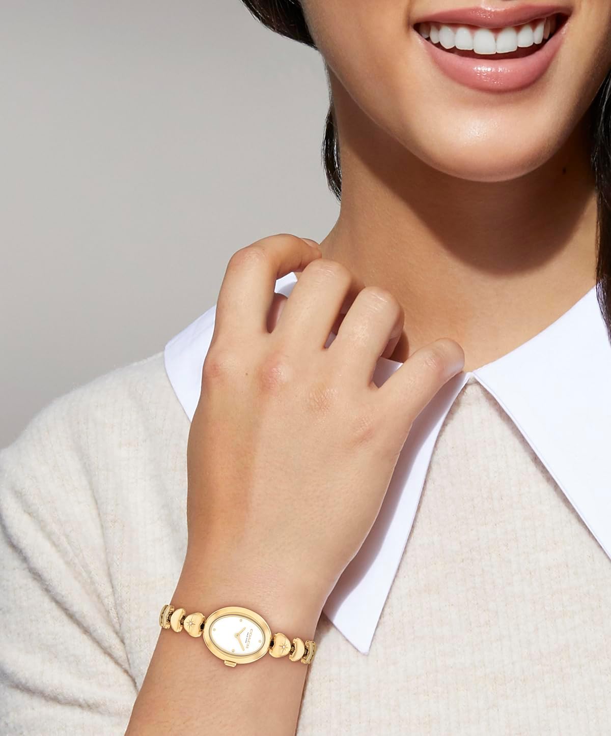 COACH Sammy Women’s Quartz Watch - Heart-Link Bracelet with Crystals, White Lacquer Dial - Modern, Versatile Timepiece - Gift for Her 22.5mm
