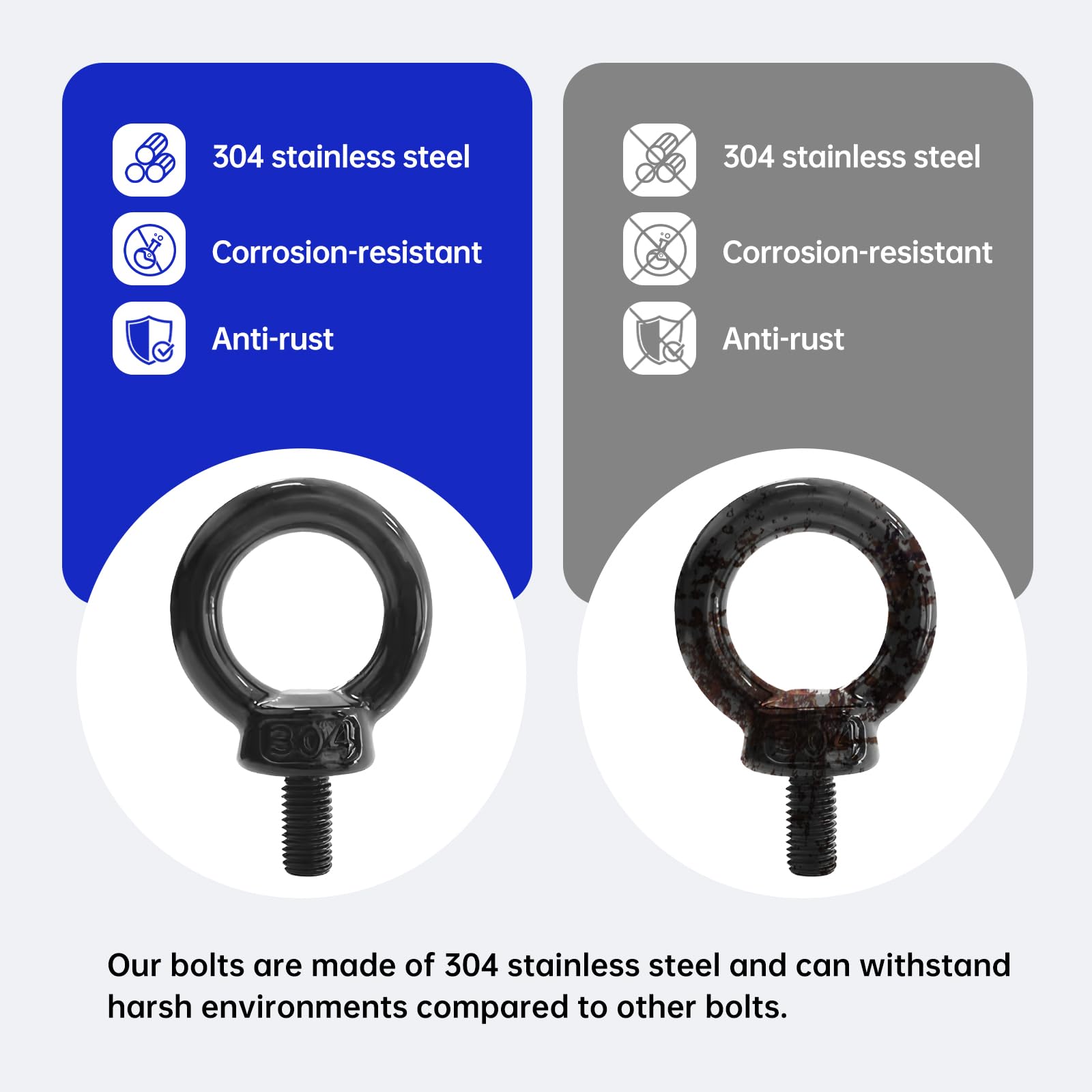 M8 Stainless Steel Eye Bolts - 8 Pack -3
