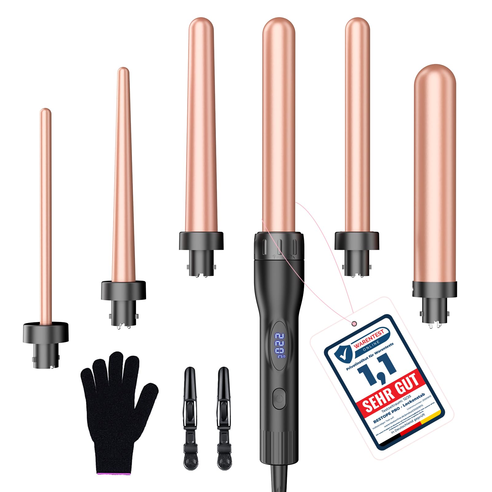 Ferro arricciacapelli grandi e piccoli set di ricci con temperatura regolabile – 6 in 1 con diversi accessori in ceramica antistatica rivestimento tormalina, ferro ondulato per Beach Waves