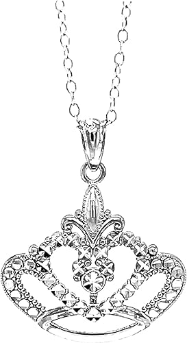 Miniatura 5 de Silver Crown Pendant Necklace- 925 Sterling Silver- Silver Adjustable Necklace 16"-18" (Style 1)